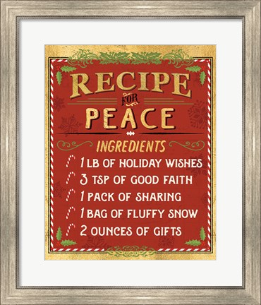 Framed Holiday Recipe II Gold and Red Print