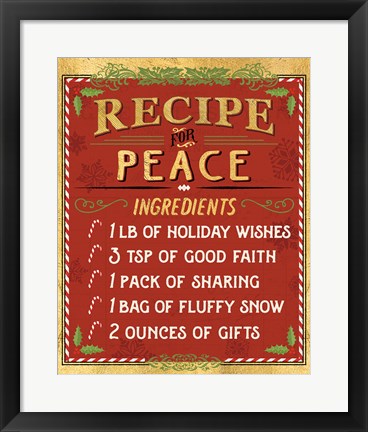 Framed Holiday Recipe II Gold and Red Print