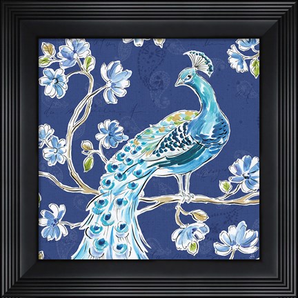 Framed Peacock Allegory IV Blue Print