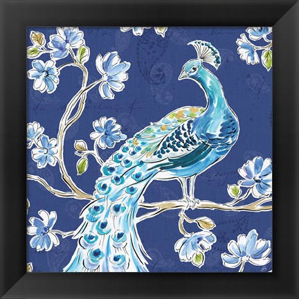 Framed Peacock Allegory IV Blue Print