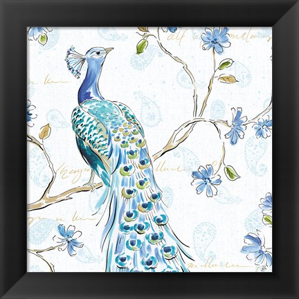 Framed Peacock Allegory III White Print