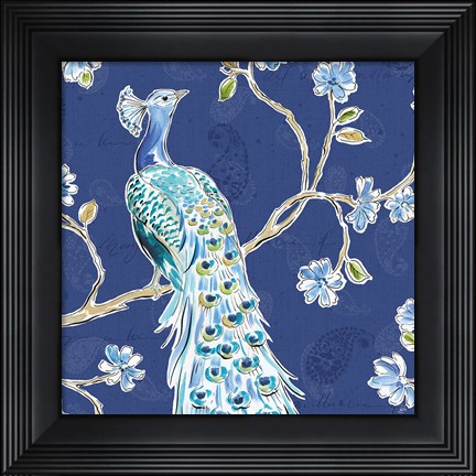 Framed Peacock Allegory III Blue Print