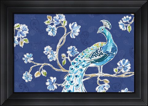 Framed Peacock Allegory II Blue Print