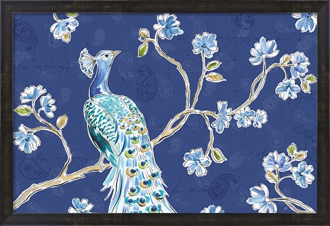 Framed Peacock Allegory I Blue Print