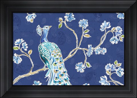 Framed Peacock Allegory I Blue Print