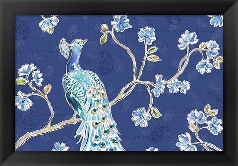 Framed Peacock Allegory I Blue Print