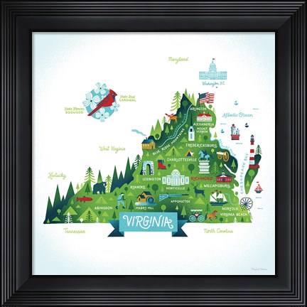 Framed Illustrated Virginia Print