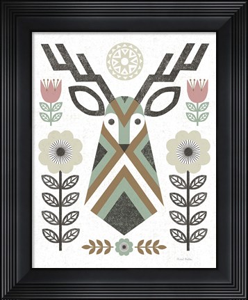 Framed Folk Lodge Deer II Hygge Print