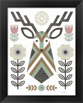 Framed Folk Lodge Deer II Hygge Print