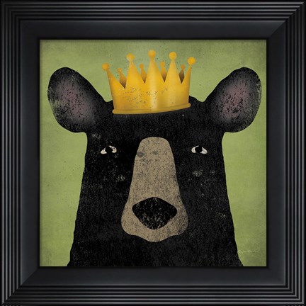 Framed Black Bear with Crown Print