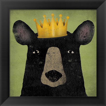 Framed Black Bear with Crown Print