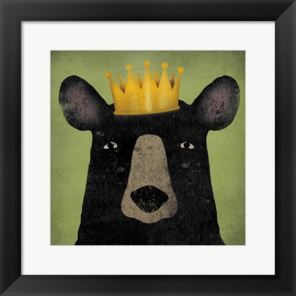 Framed Black Bear with Crown Print