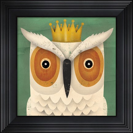 Framed White Owl with Crown Print