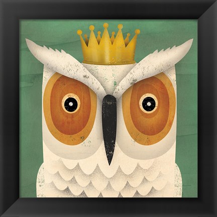 Framed White Owl with Crown Print