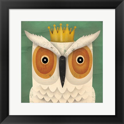 Framed White Owl with Crown Print