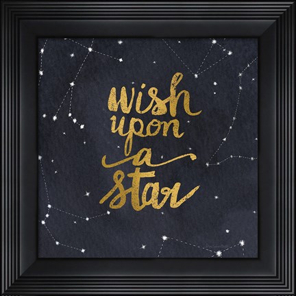 Framed Starry Words Gold - Wish Upon A Star Print