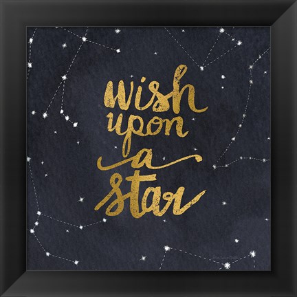 Framed Starry Words Gold - Wish Upon A Star Print