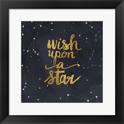 Framed Starry Words Gold - Wish Upon A Star Print