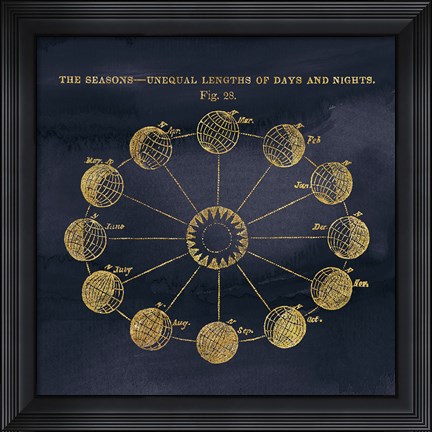 Framed Geography of the Heavens VII Blue Gold Print