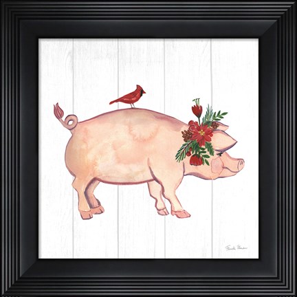 Framed Holiday Farm Animals I Print