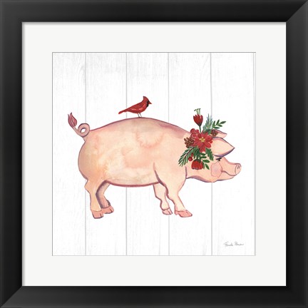 Framed Holiday Farm Animals I Print