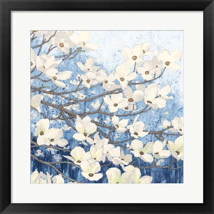 Framed Dogwood Blossoms II Indigo Print