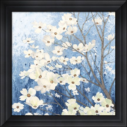 Framed Dogwood Blossoms I Indigo Print