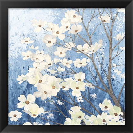 Framed Dogwood Blossoms I Indigo Print