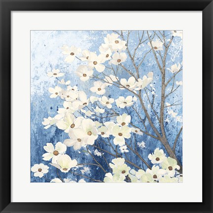 Framed Dogwood Blossoms I Indigo Print