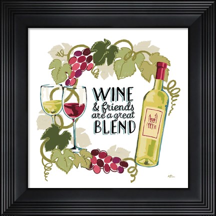 Framed Wine and Friends V on White Print