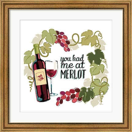 Framed Wine and Friends II on White Print