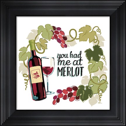 Framed Wine and Friends II on White Print