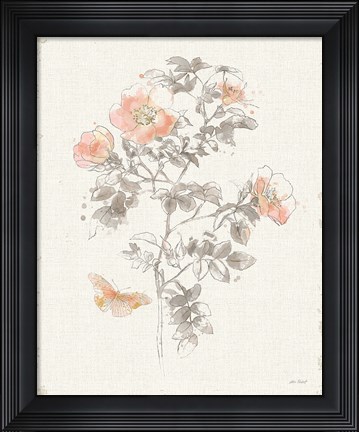 Framed Watery Blooms III Gray Cream Print