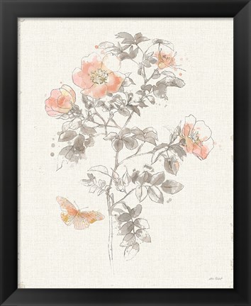 Framed Watery Blooms III Gray Cream Print
