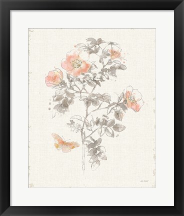 Framed Watery Blooms III Gray Cream Print