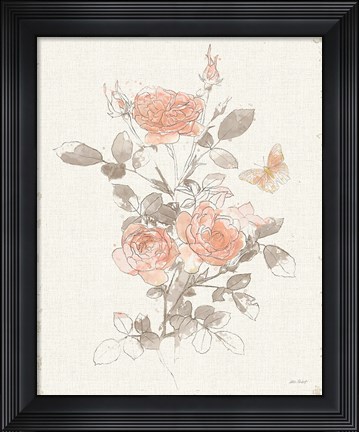 Framed Watery Blooms II Gray Cream Print