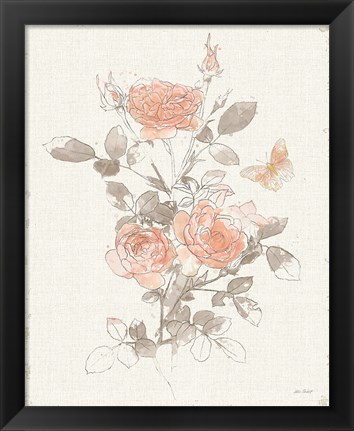 Framed Watery Blooms II Gray Cream Print