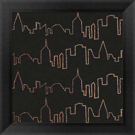 Framed NY Chic Skyline gold on black Print