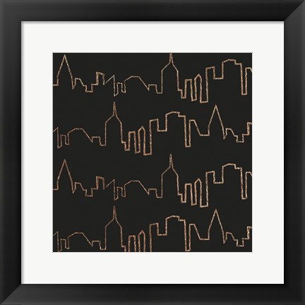 Framed NY Chic Skyline gold on black Print