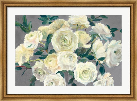 Framed Roses in Cobalt Vase Steel Gray Crop Print