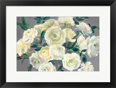 Framed Roses in Cobalt Vase Steel Gray Crop Print