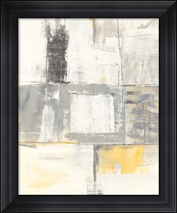 Framed Gray and Yellow Blocks II White Print
