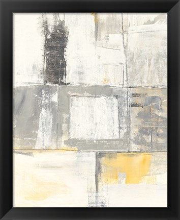 Framed Gray and Yellow Blocks II White Print