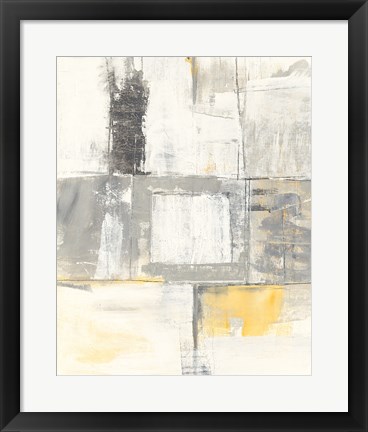 Framed Gray and Yellow Blocks II White Print