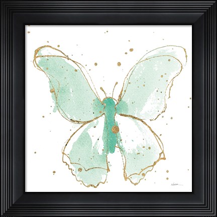 Framed Gilded Butterflies II Mint Print