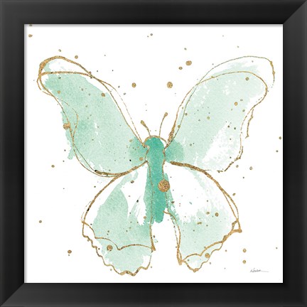 Framed Gilded Butterflies II Mint Print