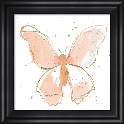 Framed Gilded Butterflies II Blush Print