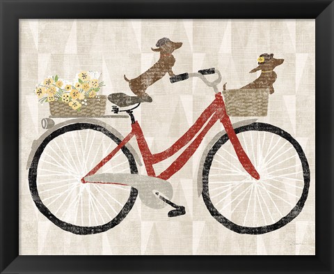 Framed Doxie Ride ver I Red Bike Print