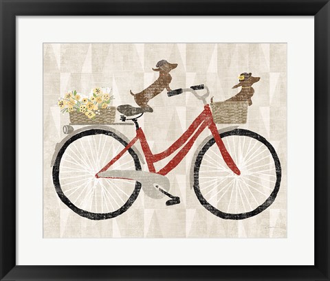 Framed Doxie Ride ver I Red Bike Print