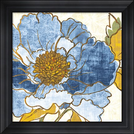 Framed Camilles Peony I Indigo Print